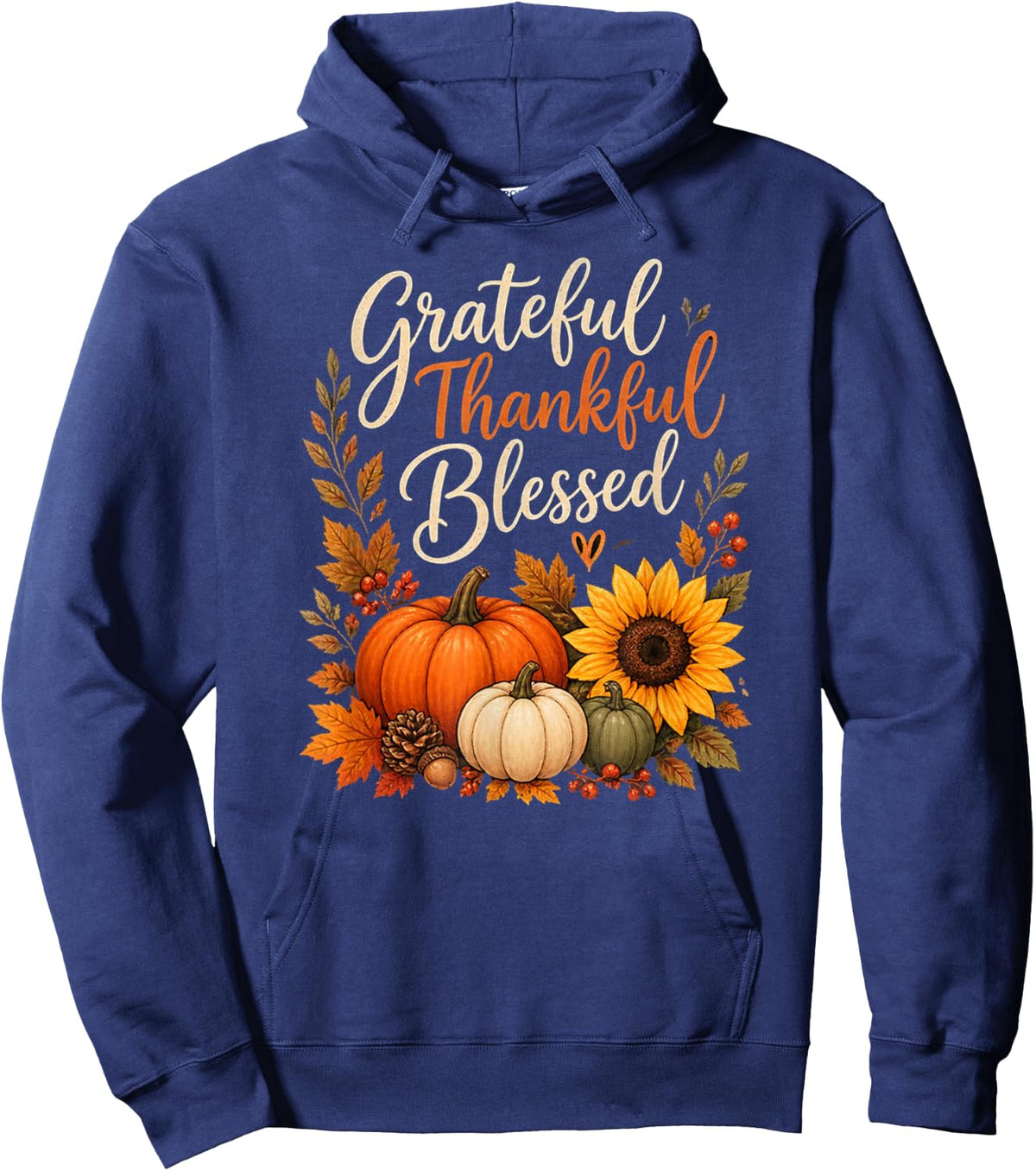 Grateful Thankful Blessed Fall Pumpkin Autumn Hoodie - Hoodie | Navy
