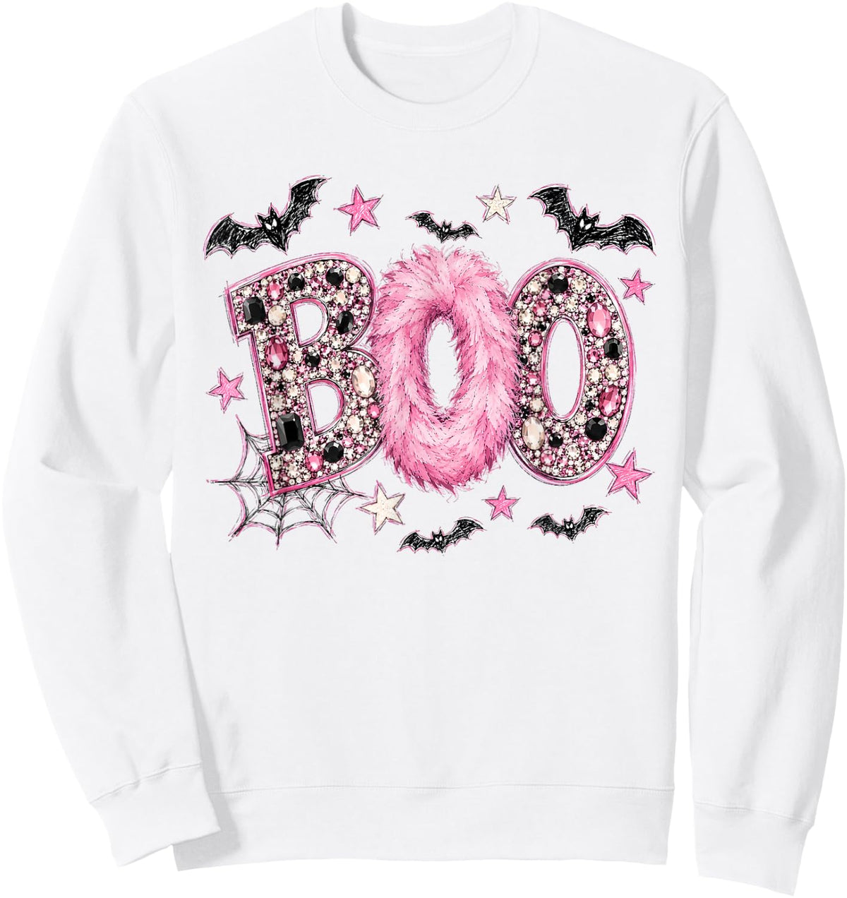 Rhinestone Boo Halloween Funny Sweatshirt - Sweatshirt | White