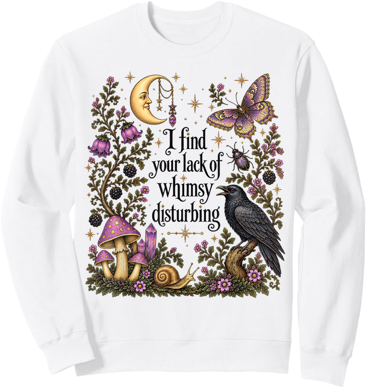 I find the Lack of Whimsy Crow Witchy Halloween Sweatshirt - Sweatshirt | White