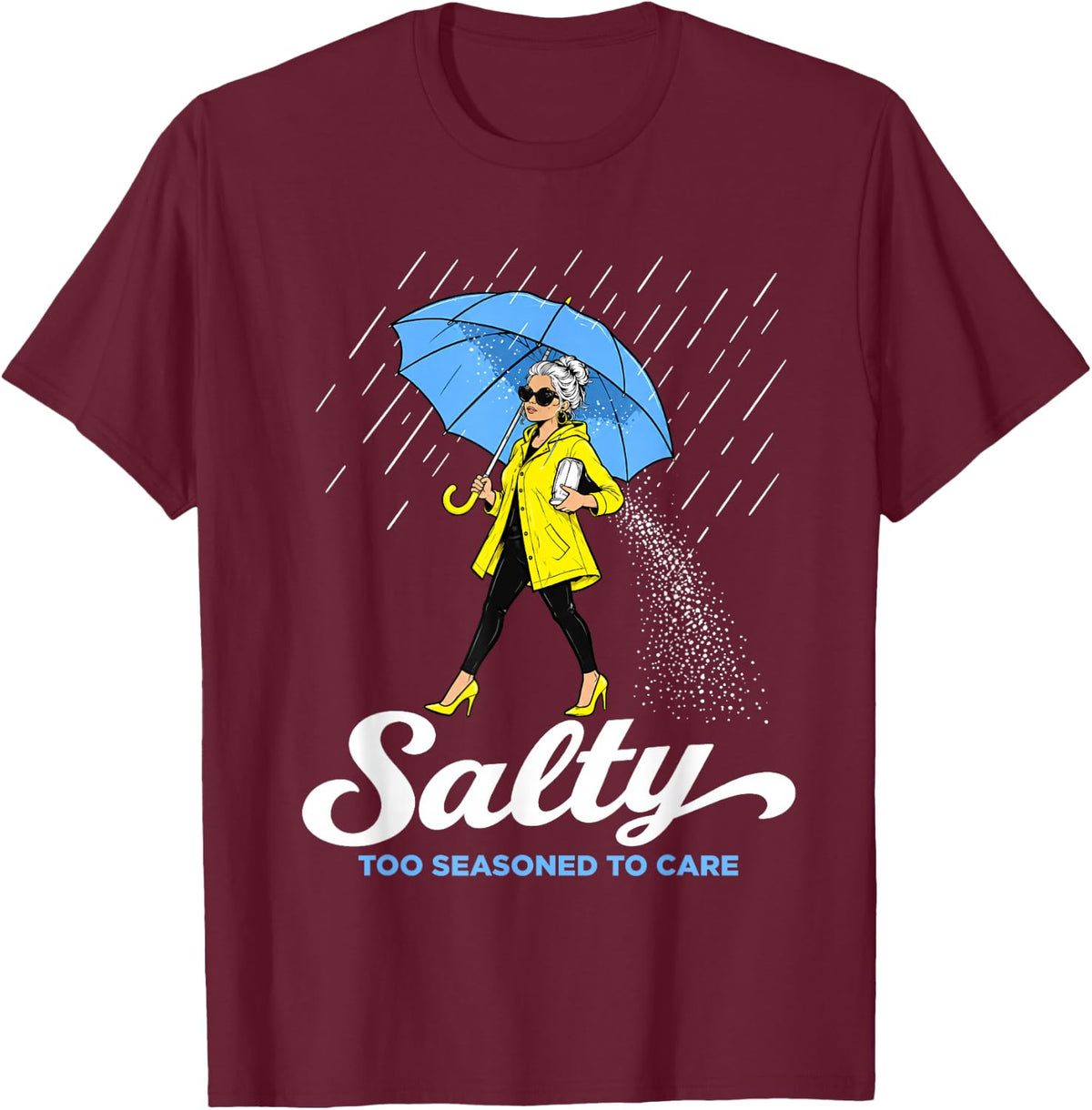 Salty Too Seasoned to Care Funny Older Woman Humor Vintage T-Shirt - T-Shirt | Maroon