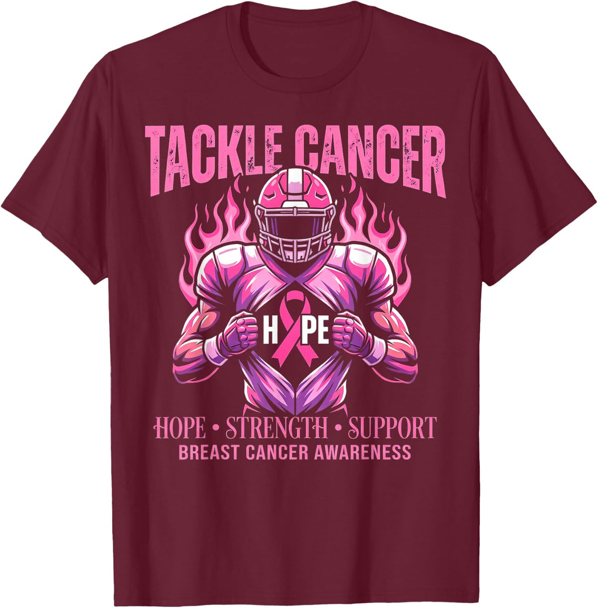 Pink Out Tackle Breast Cancer Awareness Football Pink Ribbon T-Shirt - T-Shirt | Maroon