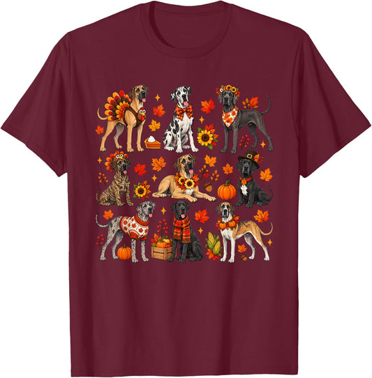 Cute Great Dane Dog Turkey Thanksgiving Fall Autumn Costume T-Shirt - T-Shirt | Maroon
