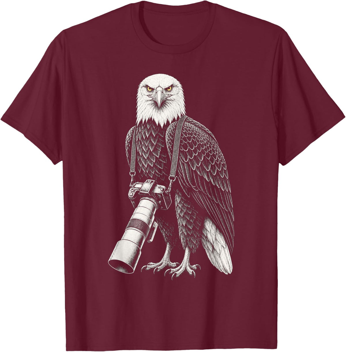 Funny Long Lens Eagle Wildlife Photographer Camera T-Shirt - T-Shirt | Maroon