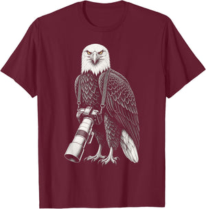 Funny Long Lens Eagle Wildlife Photographer Camera T-Shirt - T-Shirt | Maroon
