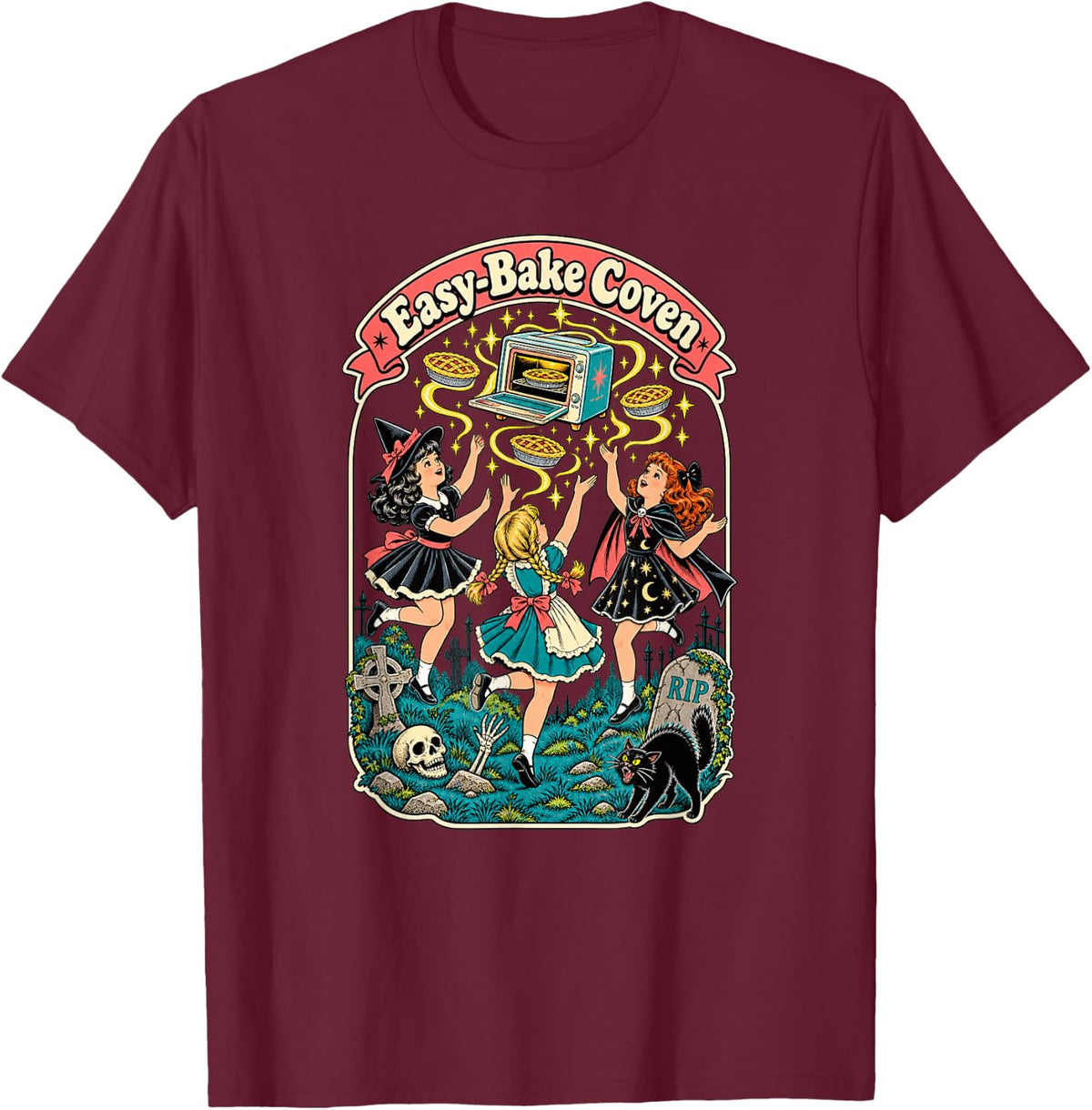 Easy-Bake Coven Retro Spooky Witch Girls Magic Baking T-Shirt - T-Shirt | Maroon