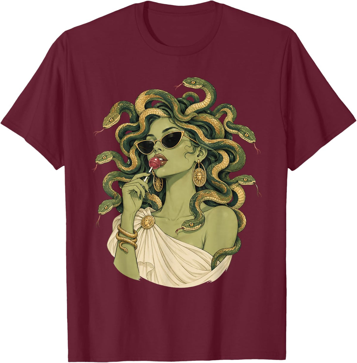 Vintage Medusa Lollipop Sunglasses Snake Greek Mythology T-Shirt - T-Shirt | Maroon