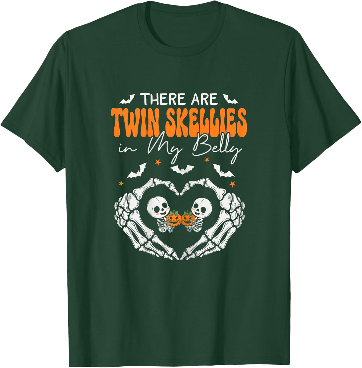 Twin Skellies in My Belly Skeleton Pregnancy Announcement T-Shirt - T-Shirt | Forest