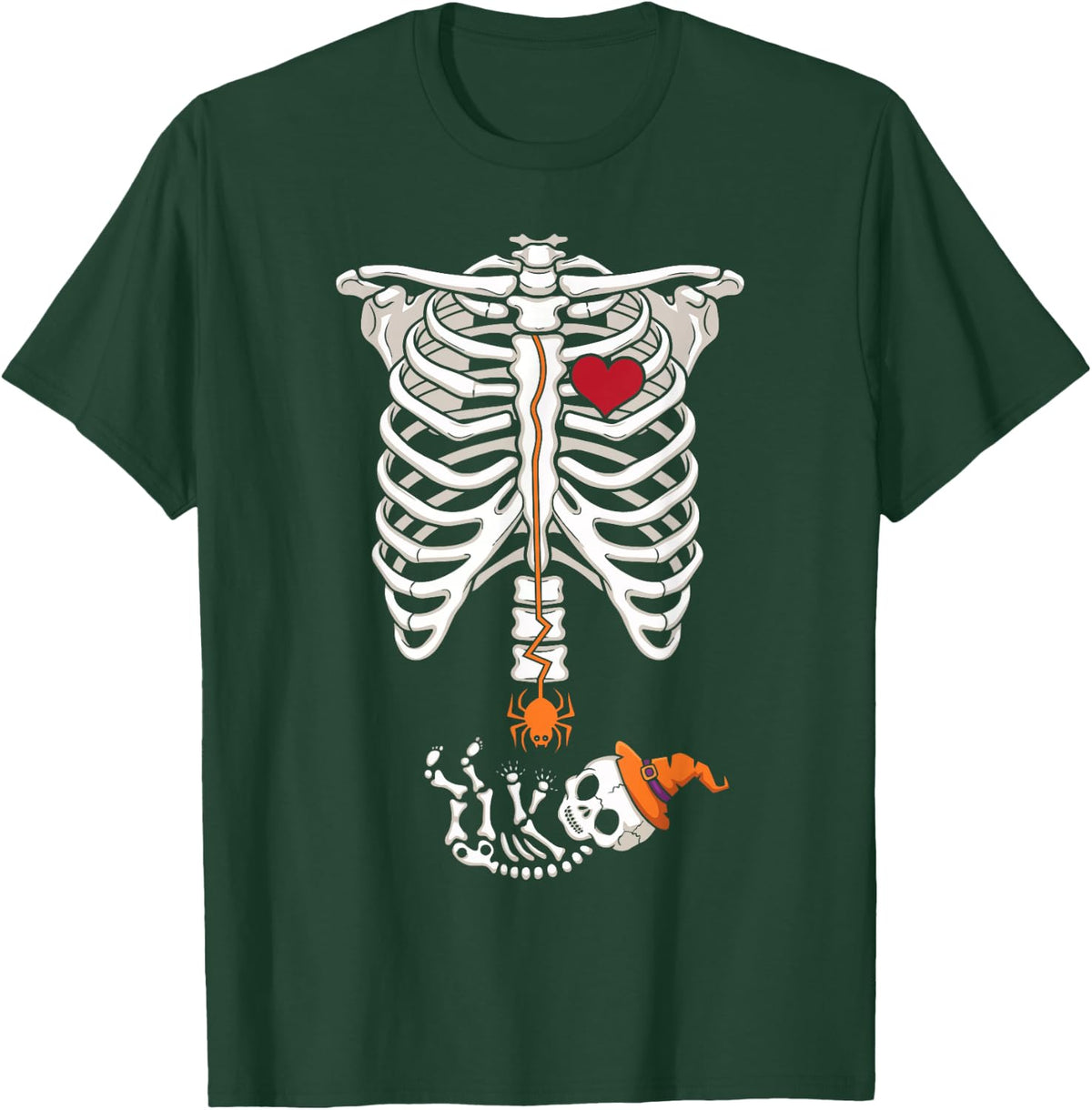 Skeleton Ribcage Baby Pregnancy Announcement Halloween T-Shirt - T-Shirt | Forest