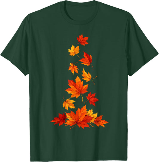Falling Autumn Leaves Fall Season Cottagecore Thanksgiving T-Shirt - T-Shirt | Forest