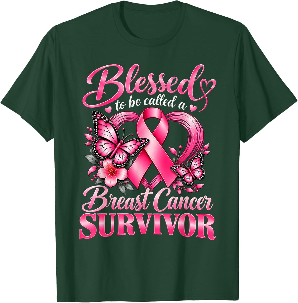 Blessed to Be Called A Breast Cancer Survivor Pink Butterfly T-Shirt - T-Shirt | Forest