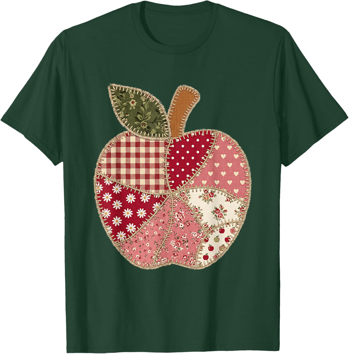Vintage Quilted Apple Cute Teacher Back to School T-Shirt - T-Shirt | Forest