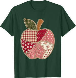 Vintage Quilted Apple Cute Teacher Back to School T-Shirt - T-Shirt | Forest