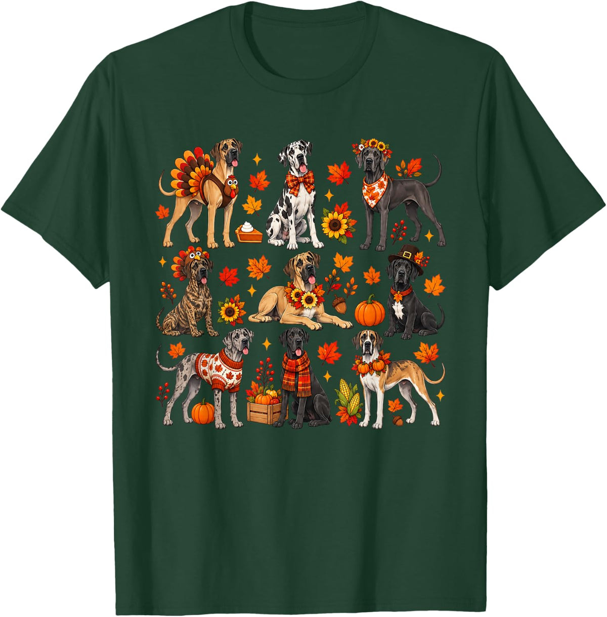 Cute Great Dane Dog Turkey Thanksgiving Fall Autumn Costume T-Shirt - T-Shirt | Forest