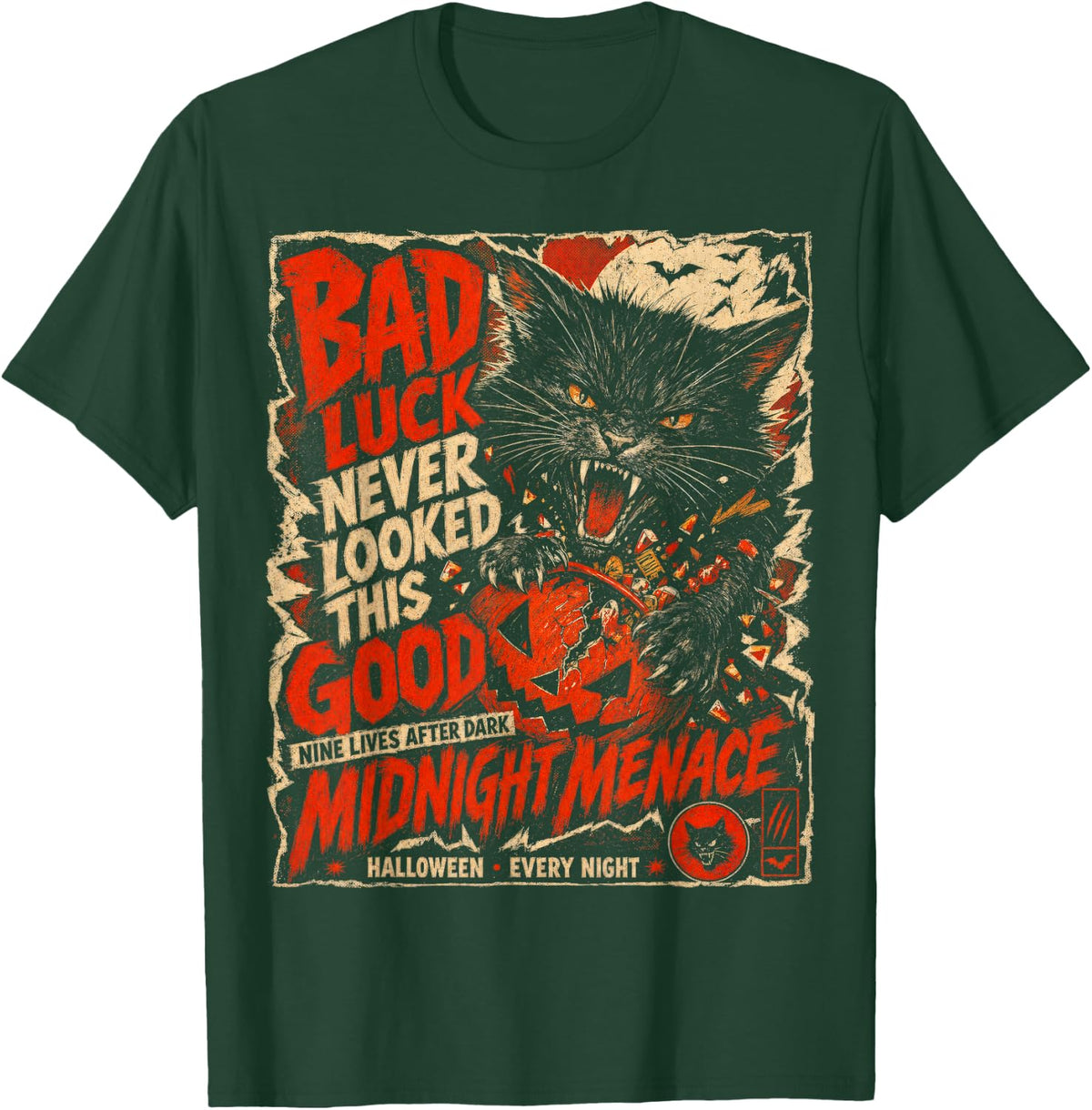Halloween Black Cat Shirt Bad Luck Gothic Spooky Cat Horror T-Shirt - T-Shirt | Forest