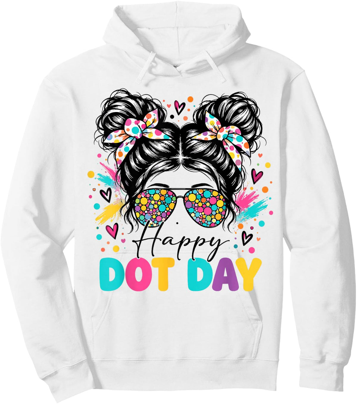 Dot Day Colorful Polka Dot Messy Bun Women Teacher Girl Hoodie - Hoodie | White