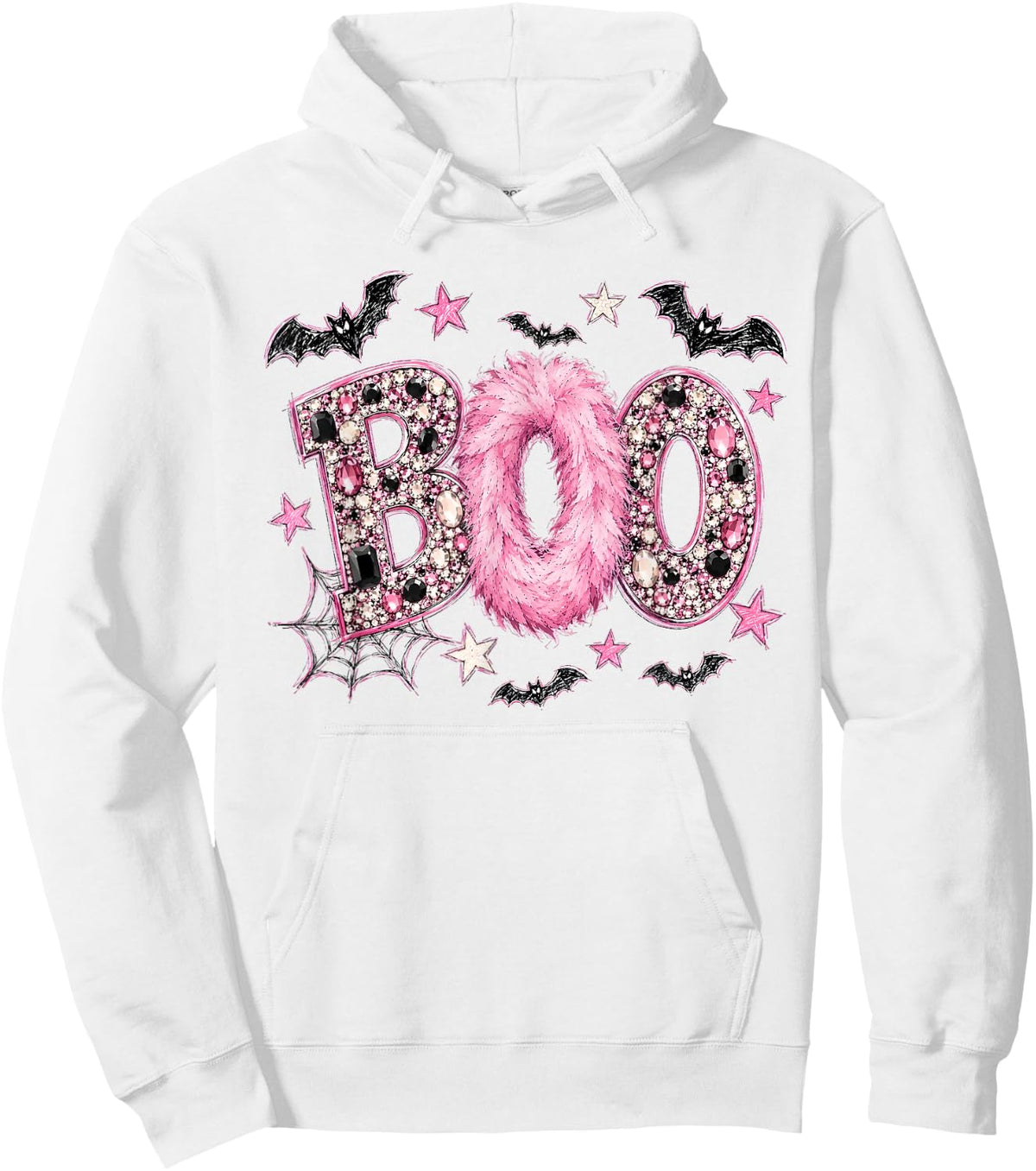 Rhinestone Boo Halloween Funny Hoodie - Hoodie | White