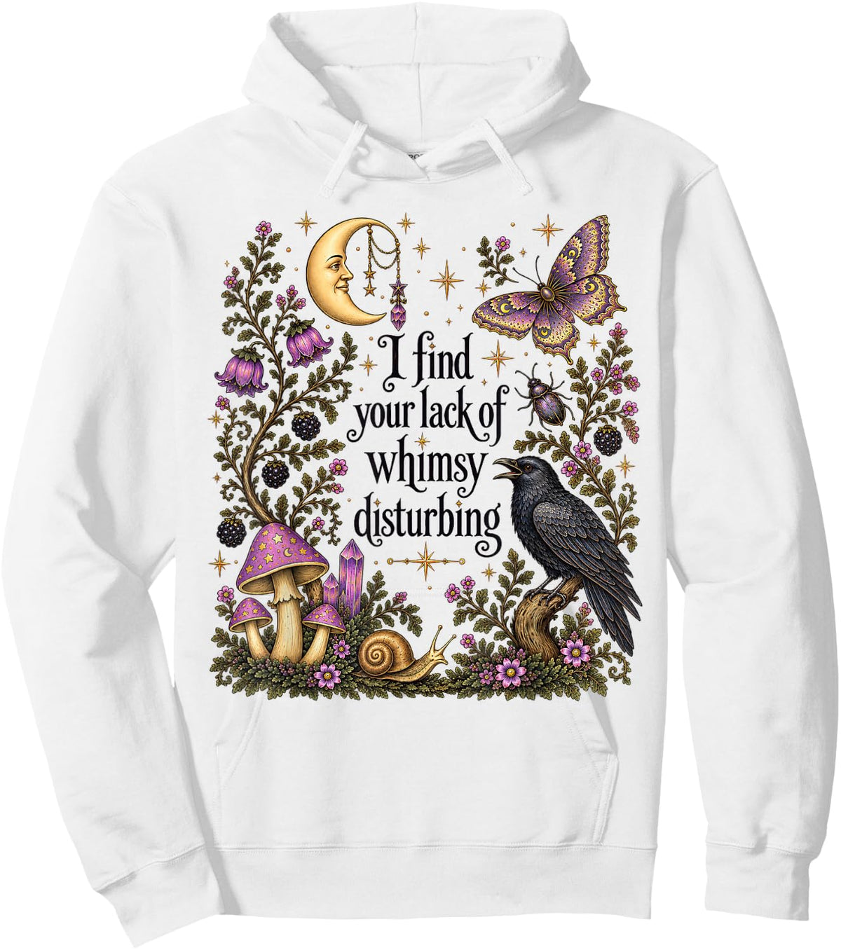 I find the Lack of Whimsy Crow Witchy Halloween Hoodie - Hoodie | White