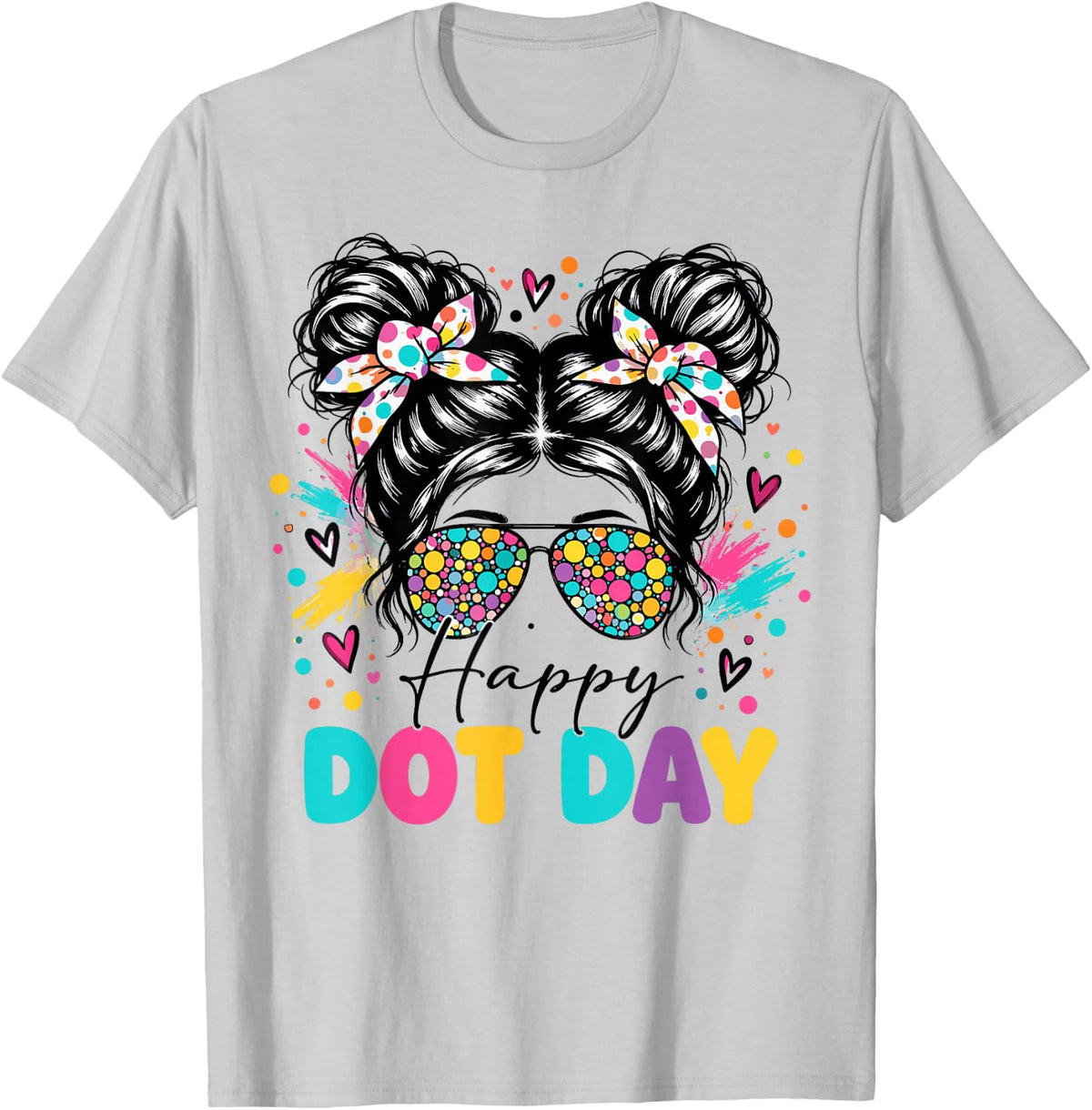Dot Day Colorful Polka Dot Messy Bun Women Teacher Girl T-Shirt - T-Shirt | Ash