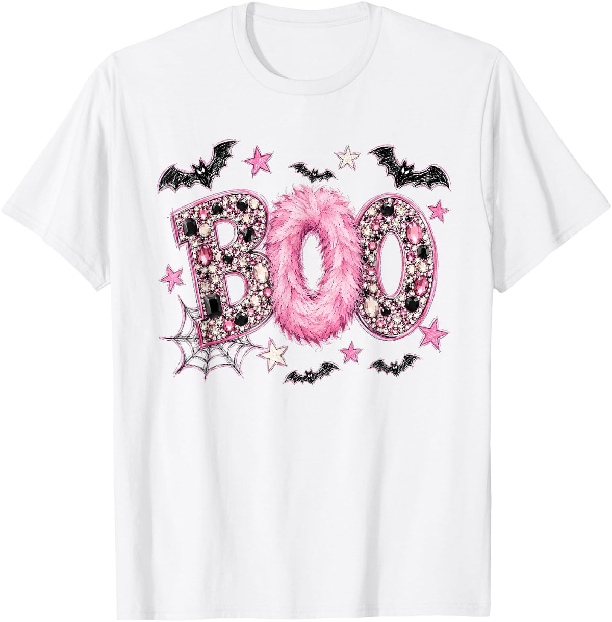 Rhinestone Boo Halloween Funny T-Shirt - T-Shirt | White
