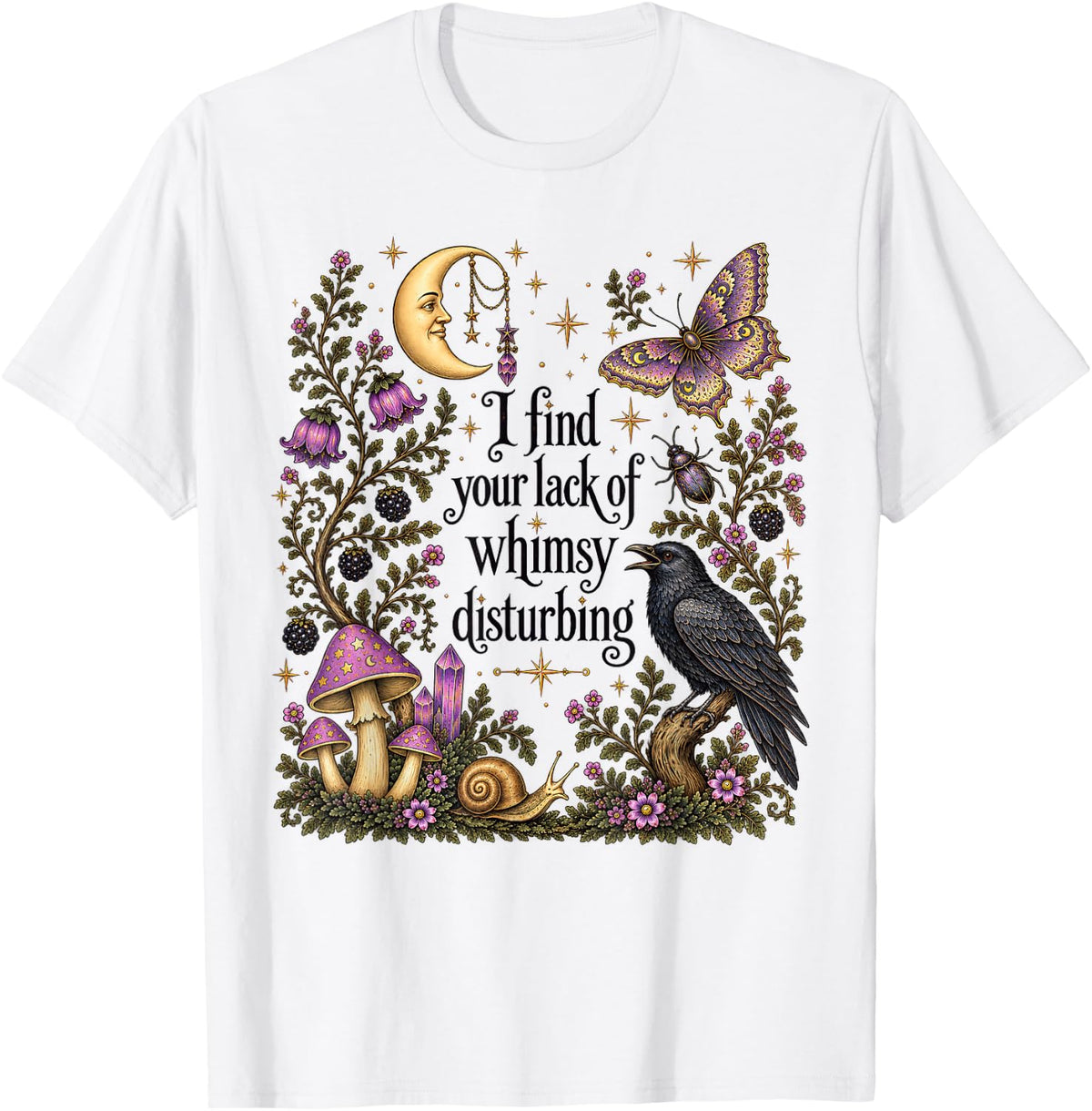 I find the Lack of Whimsy Crow Witchy Halloween T-Shirt - T-Shirt | White