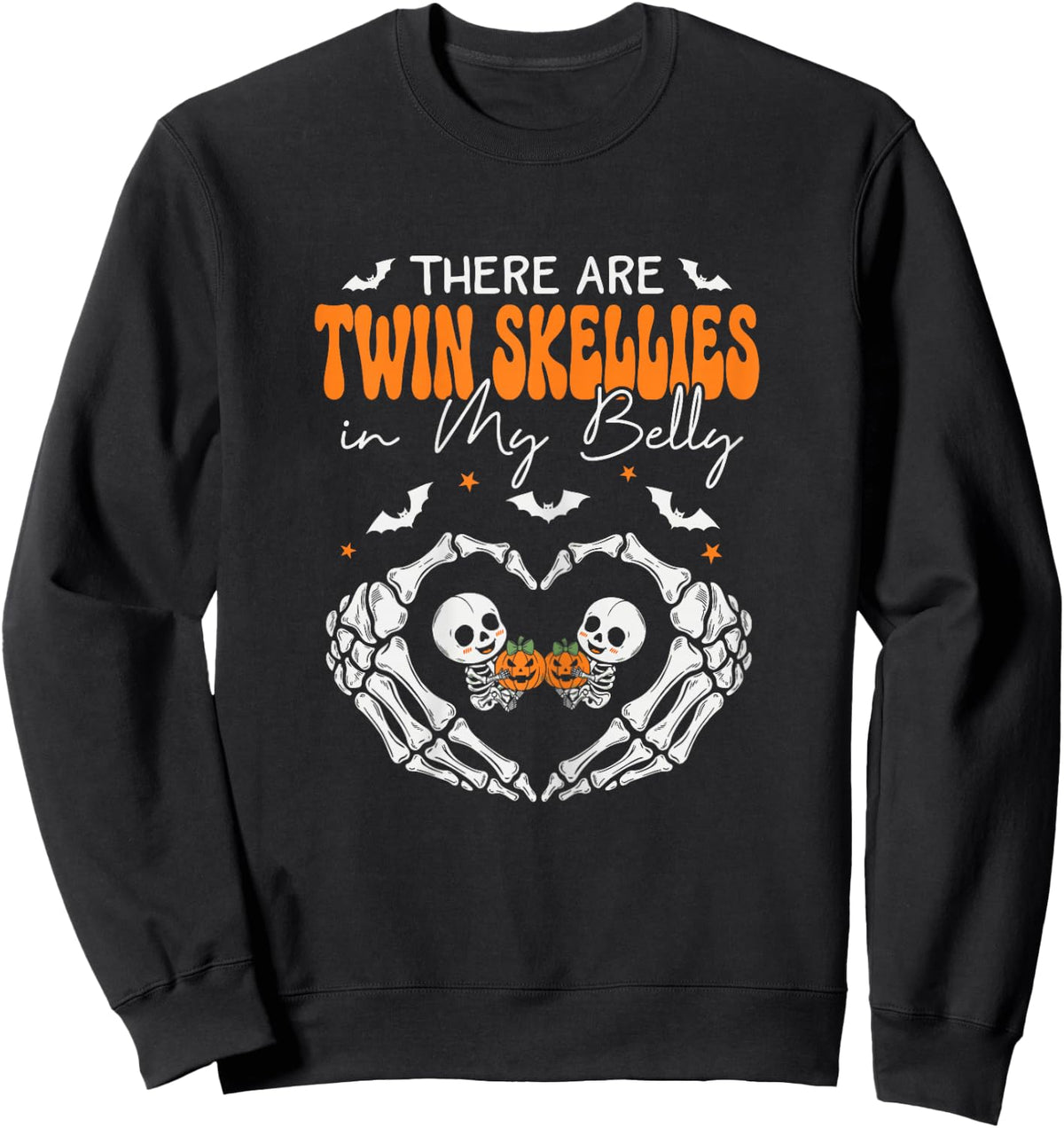 Twin Skellies in My Belly Skeleton Pregnancy Announcement Sweatshirt - Sweatshirt | Black