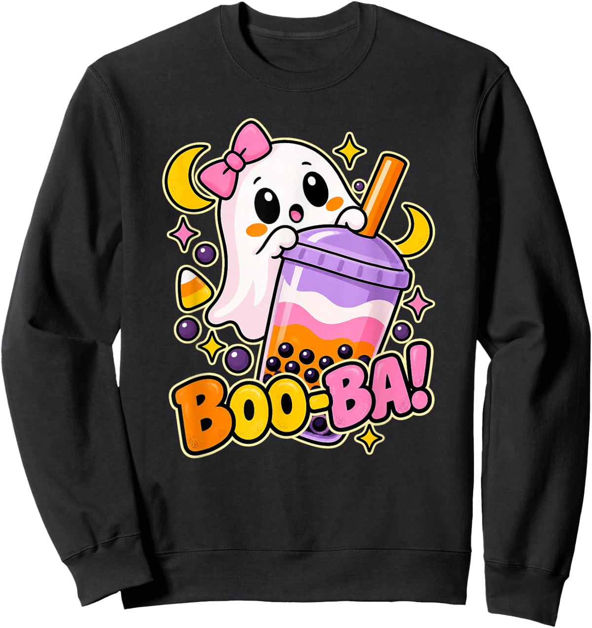 Boo-Ba Halloween Ghost with Boba Tea Sweatshirt - Sweatshirt | Black