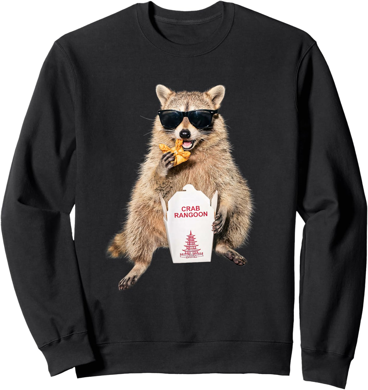 Crab Rangoon Funny Raccoon Eating Chinese Food Meme Sweatshirt - Sweatshirt | Black