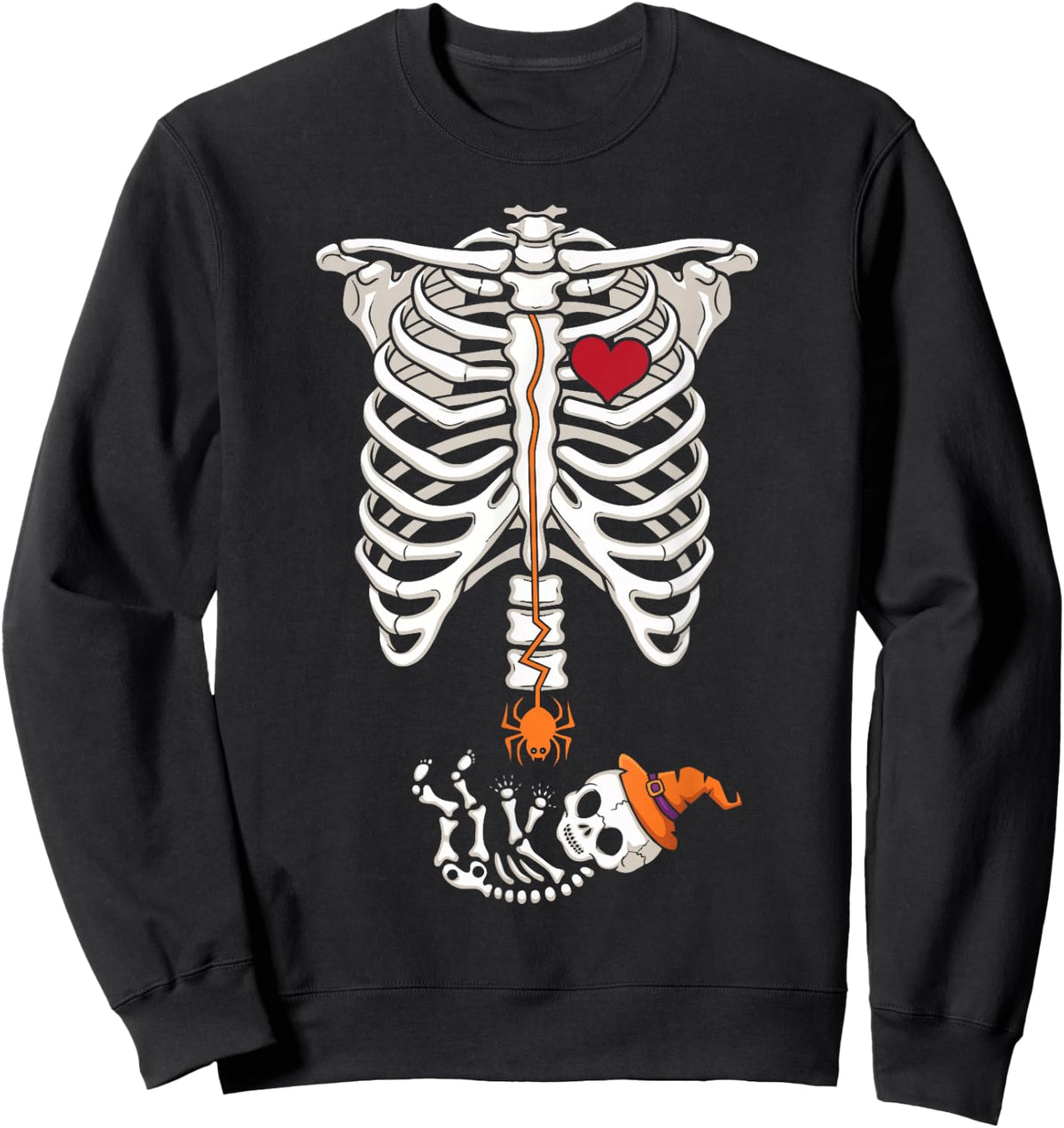 Skeleton Ribcage Baby Pregnancy Announcement Halloween Sweatshirt - Sweatshirt | Black