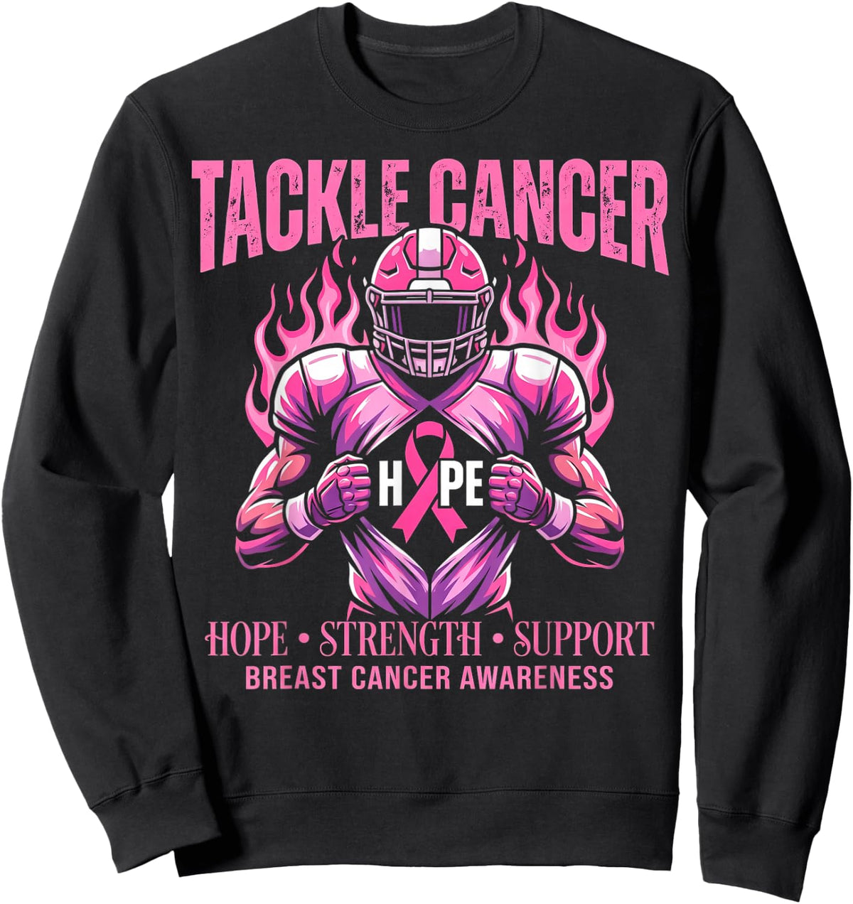 Pink Out Tackle Breast Cancer Awareness Football Pink Ribbon Sweatshirt - Sweatshirt | Black