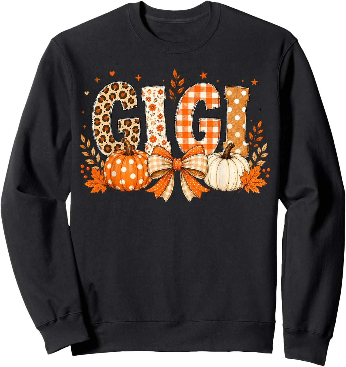 Retro Leopard Gigi Fall Leaves Pumpkin Grandma Thanksgiving Sweatshirt - Sweatshirt | Black