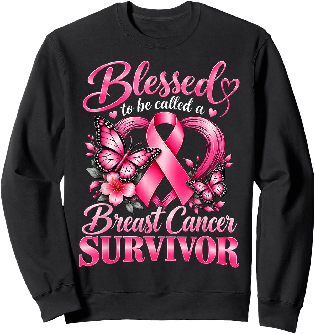 Blessed to Be Called A Breast Cancer Survivor Pink Butterfly Sweatshirt - Sweatshirt | Black