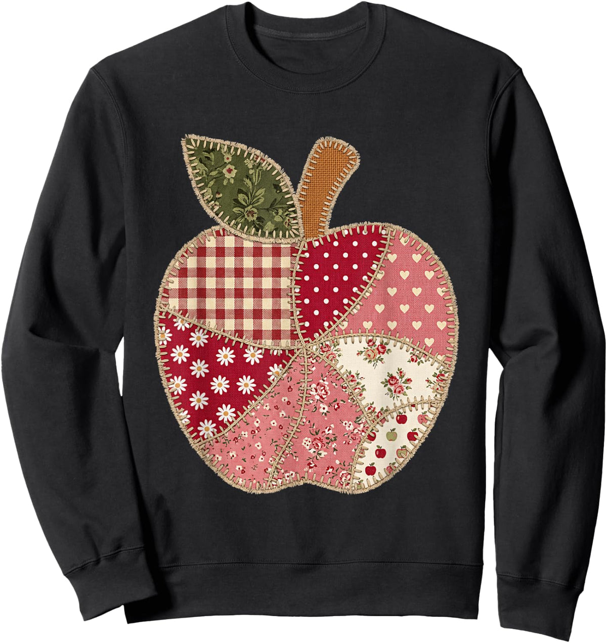 Vintage Quilted Apple Cute Teacher Back to School Sweatshirt - Sweatshirt | Black