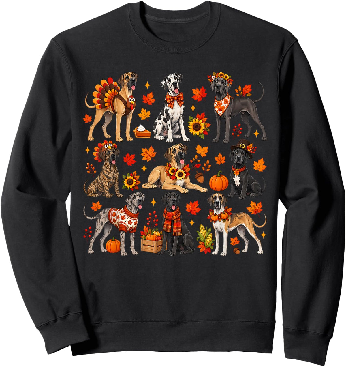 Cute Great Dane Dog Turkey Thanksgiving Fall Autumn Costume Sweatshirt - Sweatshirt | Black