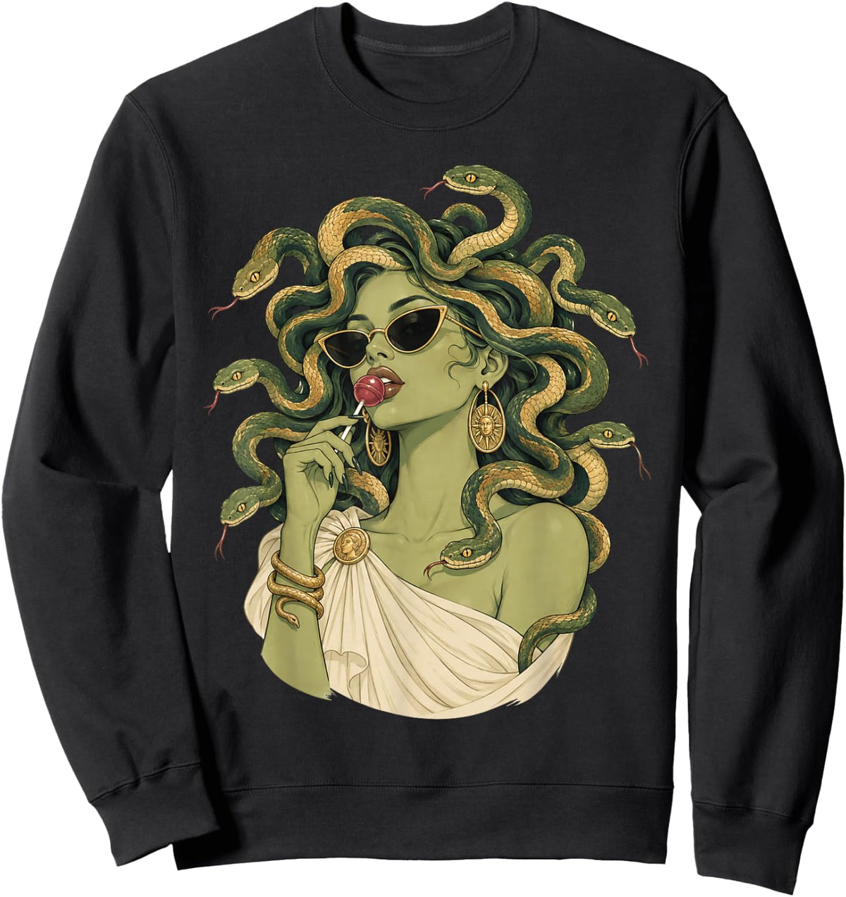 Vintage Medusa Lollipop Sunglasses Snake Greek Mythology Sweatshirt - Sweatshirt | Black