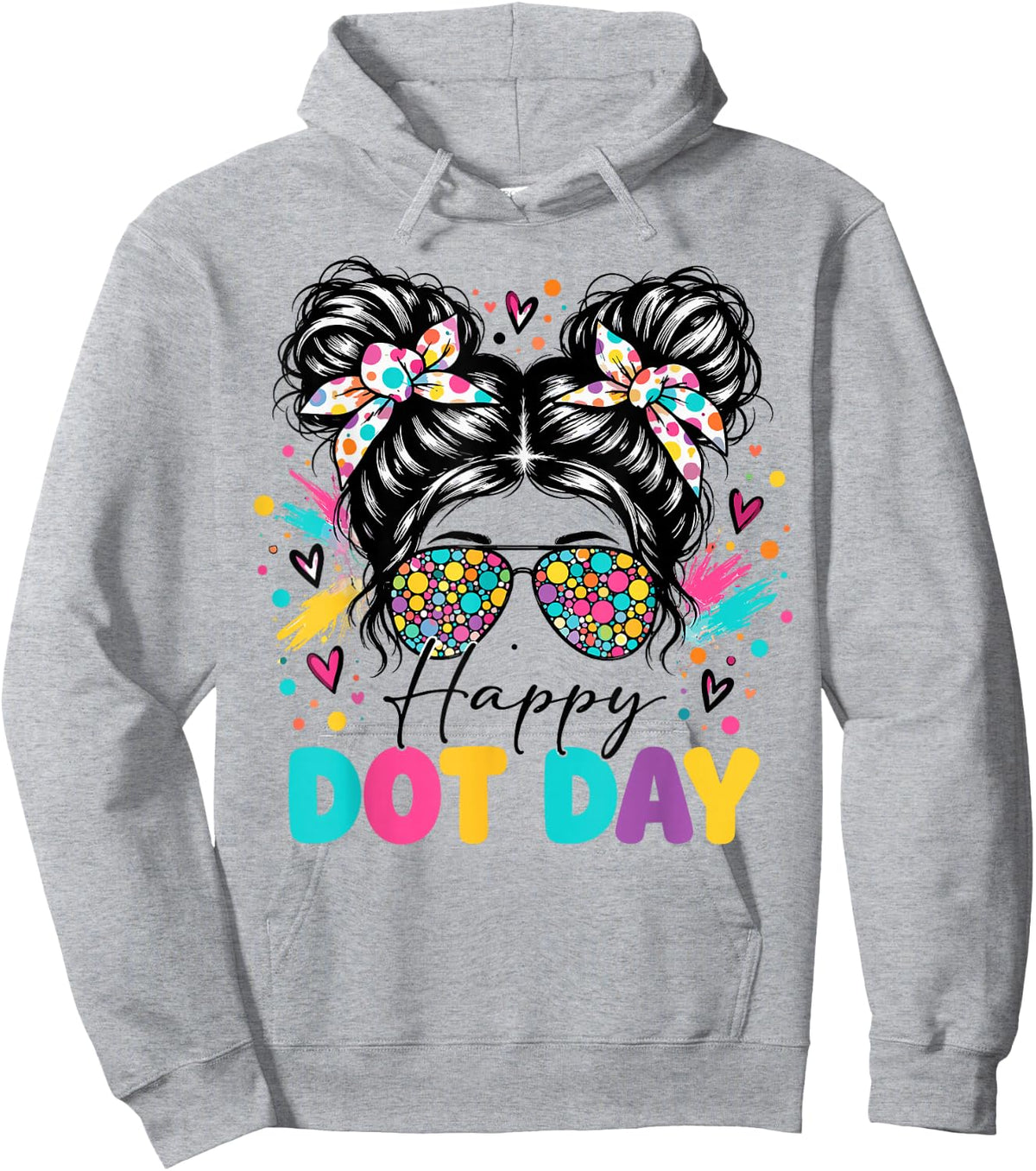 Dot Day Colorful Polka Dot Messy Bun Women Teacher Girl Hoodie - Hoodie | Ash