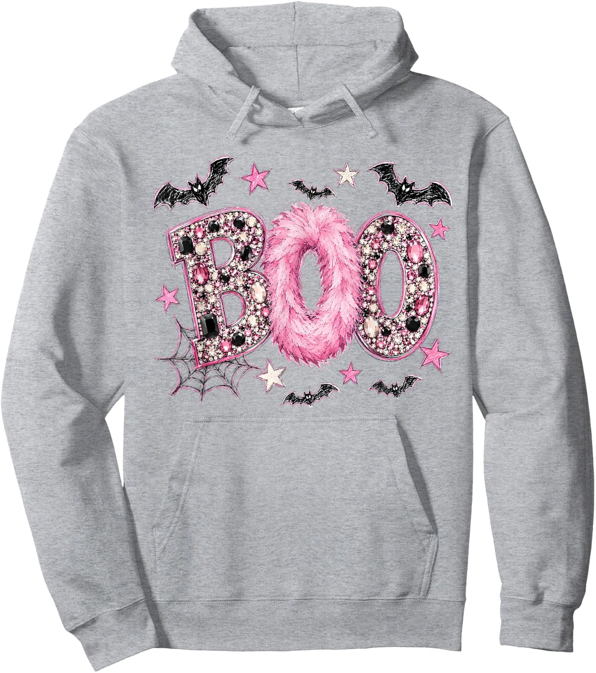 Rhinestone Boo Halloween Funny Hoodie - Hoodie | Ash