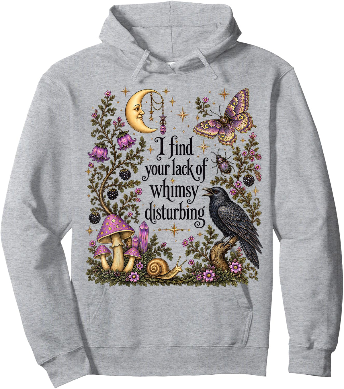 I find the Lack of Whimsy Crow Witchy Halloween Hoodie - Hoodie | Ash