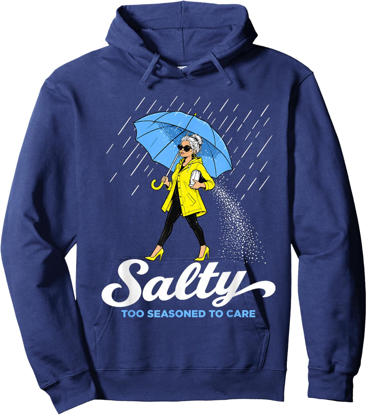 Salty Too Seasoned to Care Funny Older Woman Humor Vintage Hoodie - Hoodie | Navy