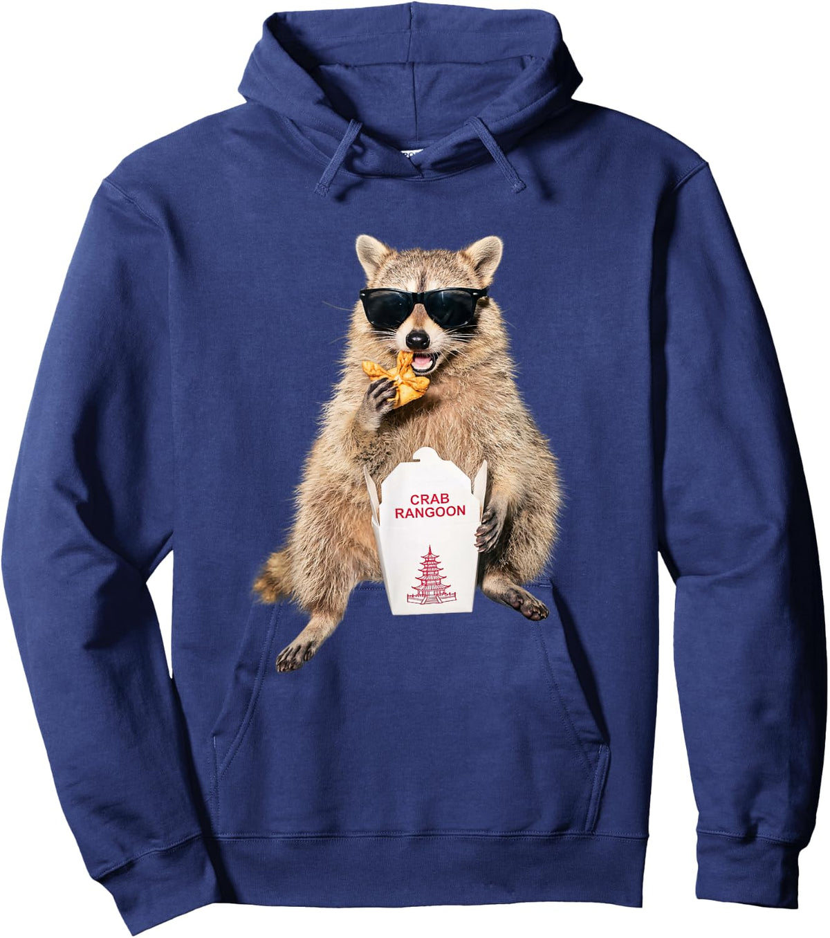 Crab Rangoon Funny Raccoon Eating Chinese Food Meme Hoodie - Hoodie | Navy