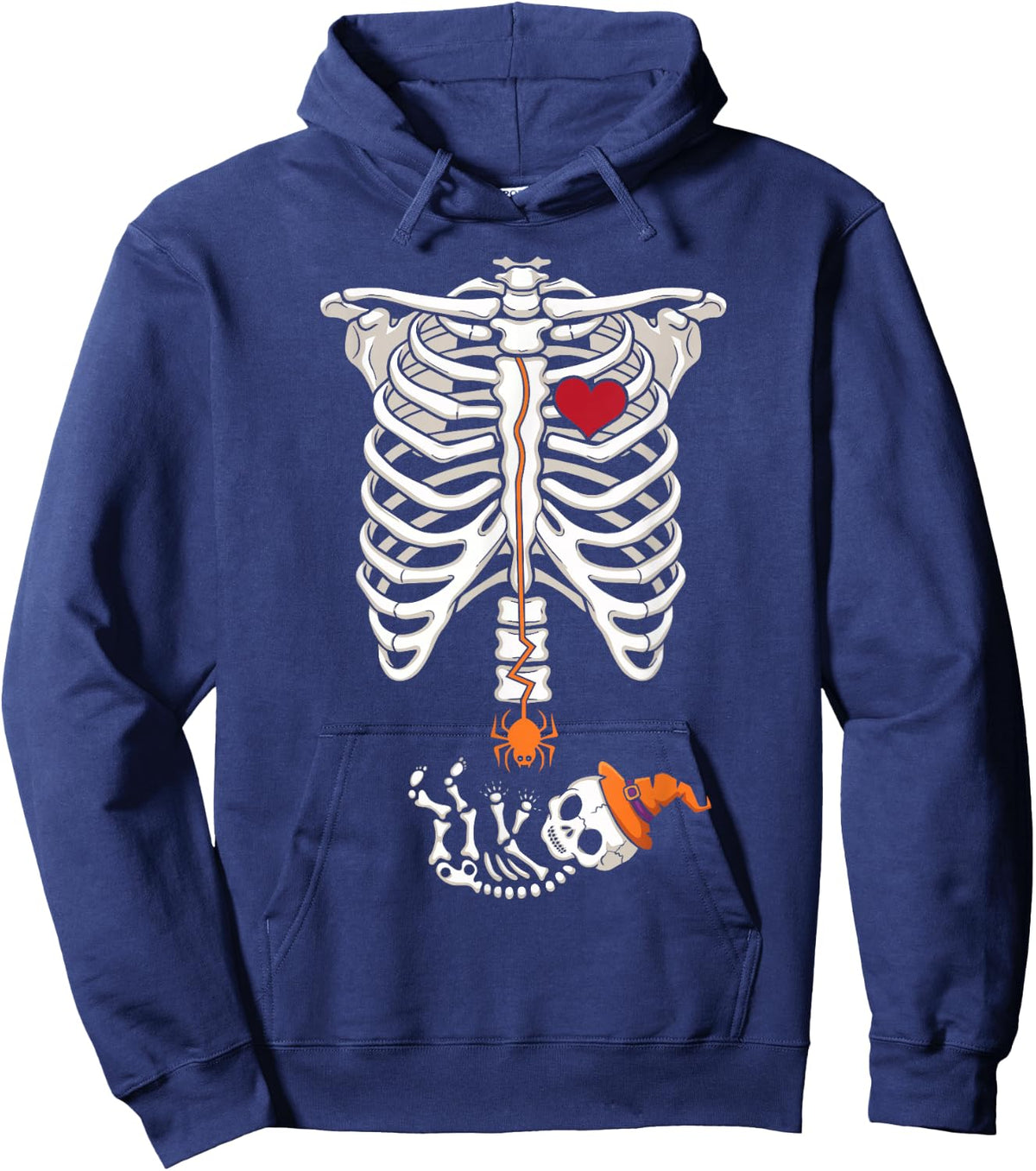 Skeleton Ribcage Baby Pregnancy Announcement Halloween Hoodie - Hoodie | Navy