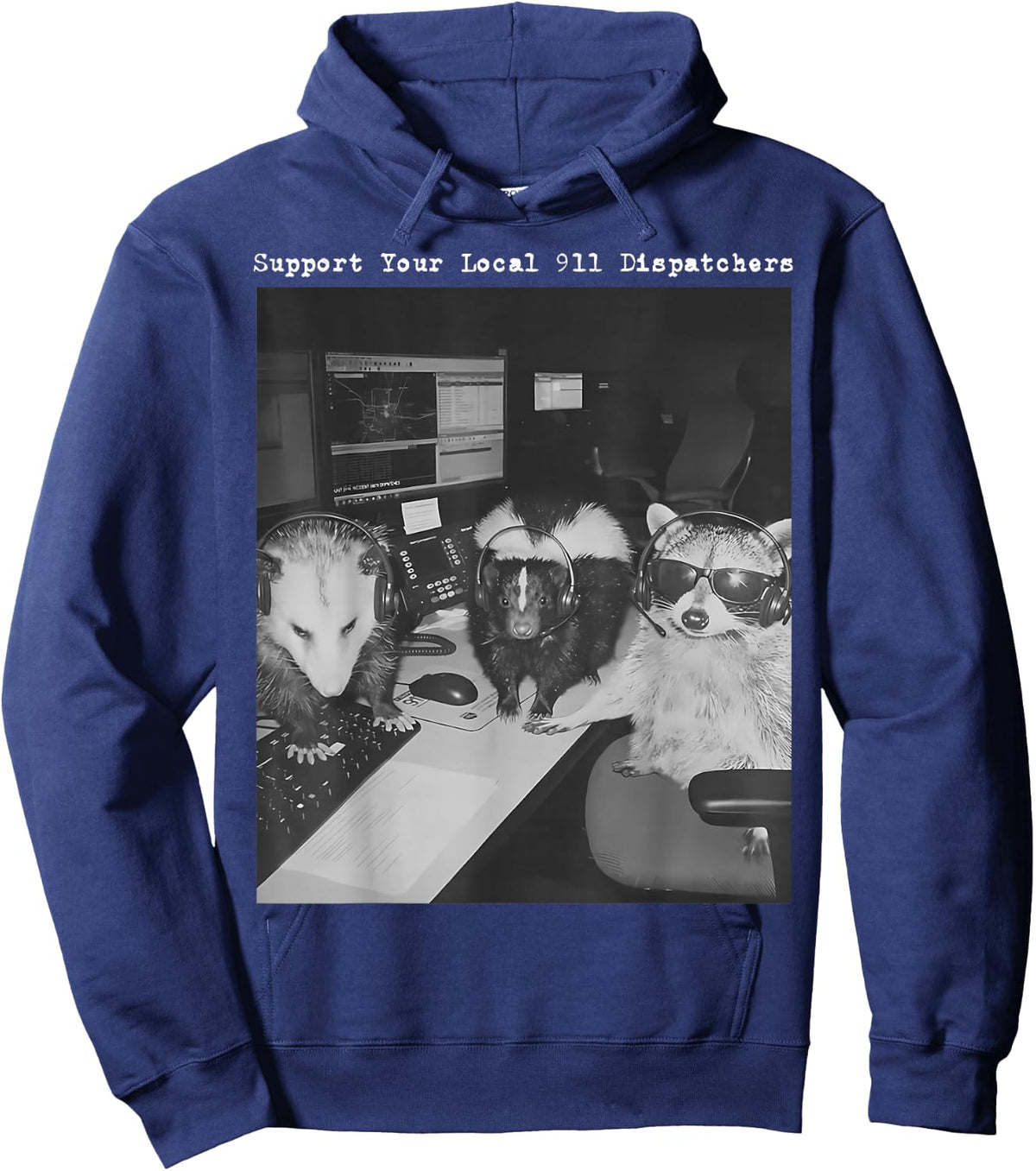 Support Your Local 911 Dispatcher Raccoon Possum Skunk Meme Hoodie - Hoodie | Navy
