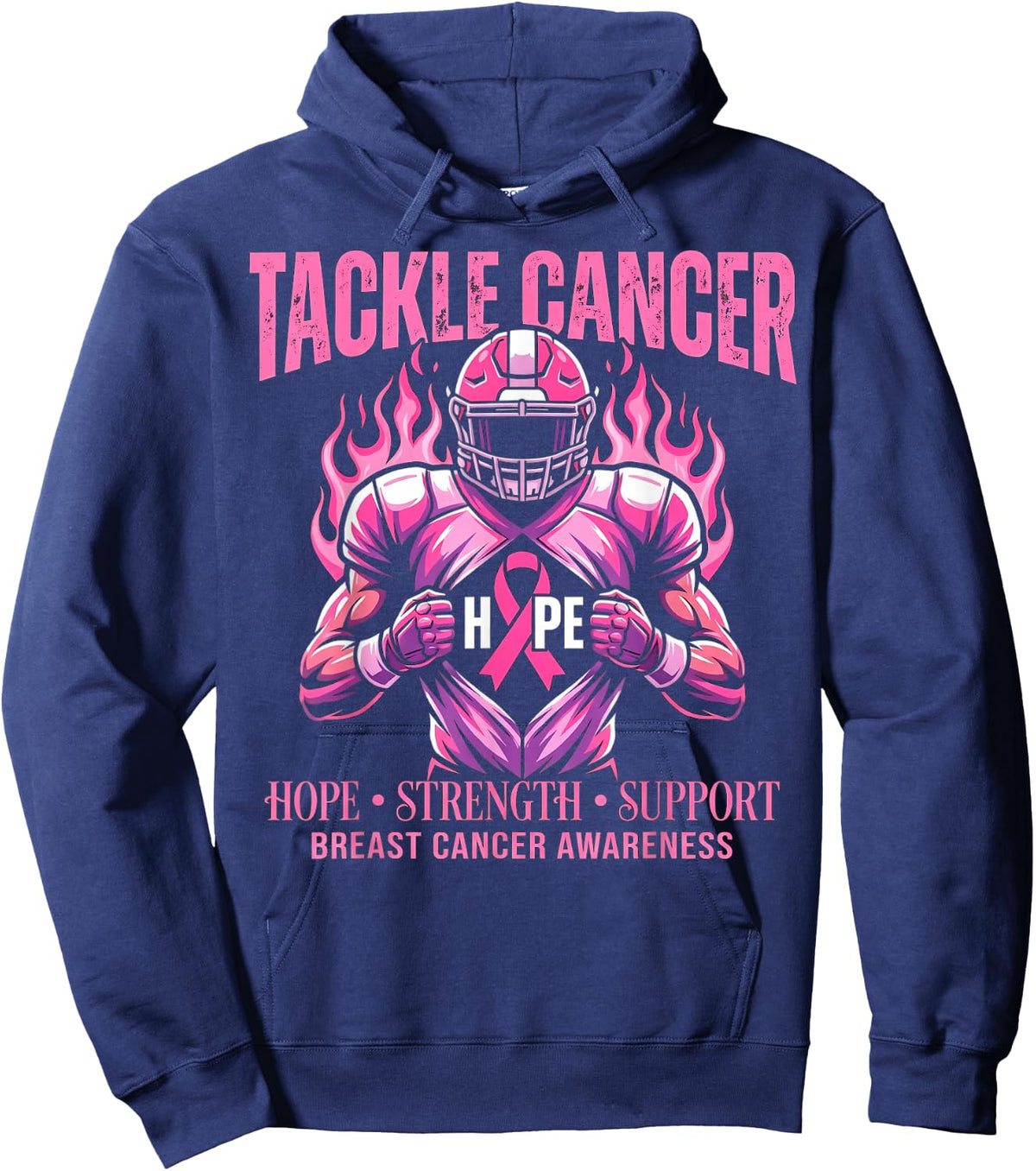 Pink Out Tackle Breast Cancer Awareness Football Pink Ribbon Hoodie - Hoodie | Navy