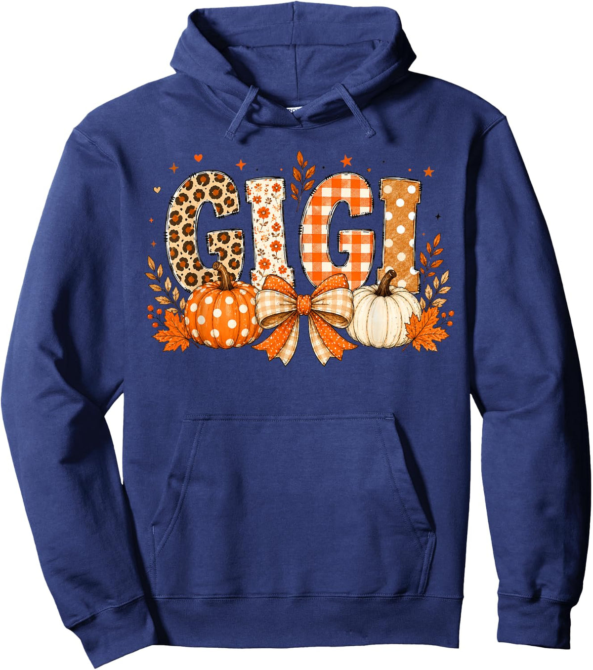 Retro Leopard Gigi Fall Leaves Pumpkin Grandma Thanksgiving Hoodie - Hoodie | Navy