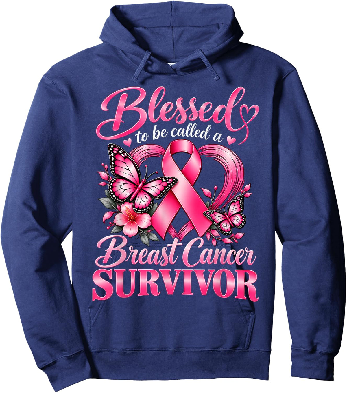 Blessed to Be Called A Breast Cancer Survivor Pink Butterfly Hoodie - Hoodie | Navy