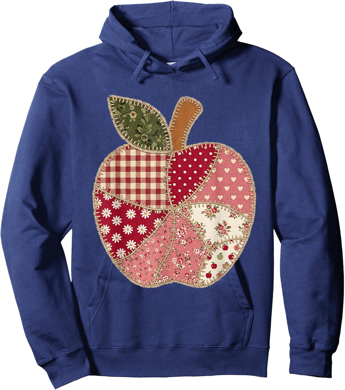 Vintage Quilted Apple Cute Teacher Back to School Hoodie - Hoodie | Navy