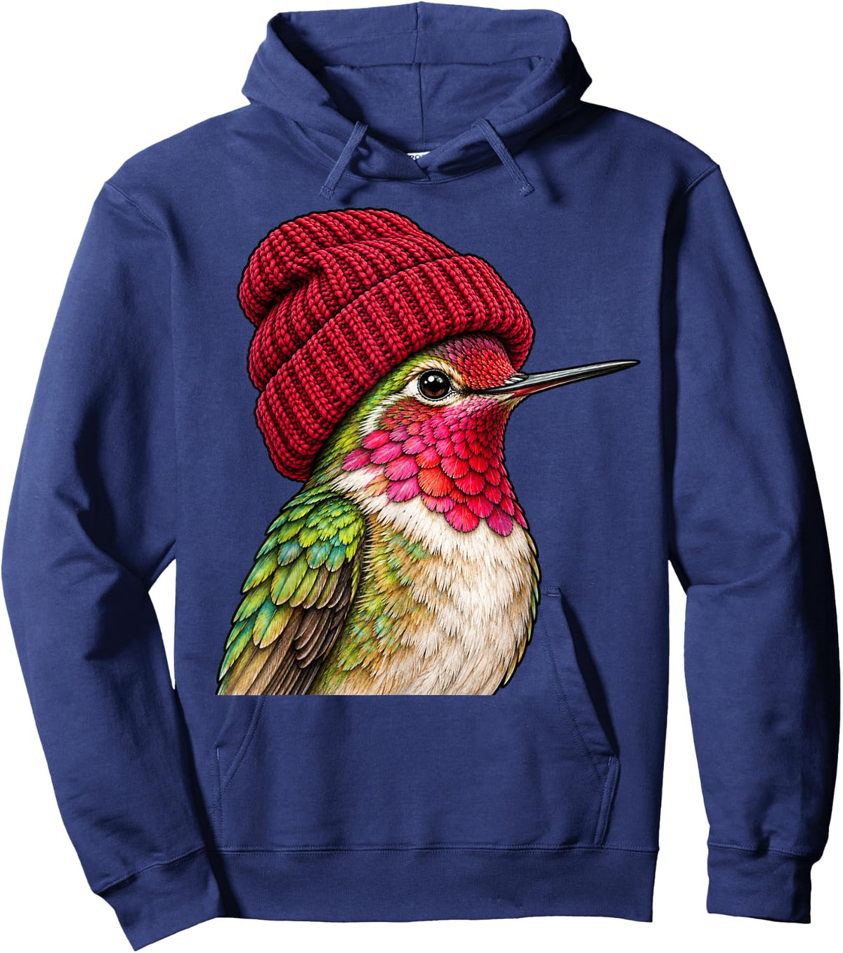 Cute Hummingbird Wearing Beanie Beanie Retro Birding Birder Hoodie - Hoodie | Navy