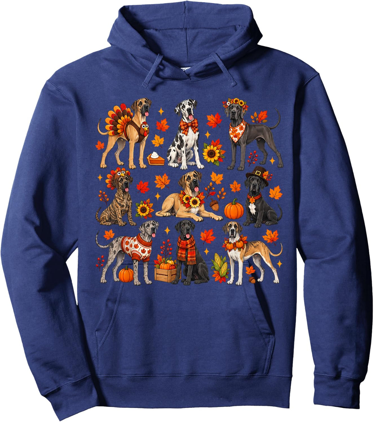Cute Great Dane Dog Turkey Thanksgiving Fall Autumn Costume Hoodie - Hoodie | Navy