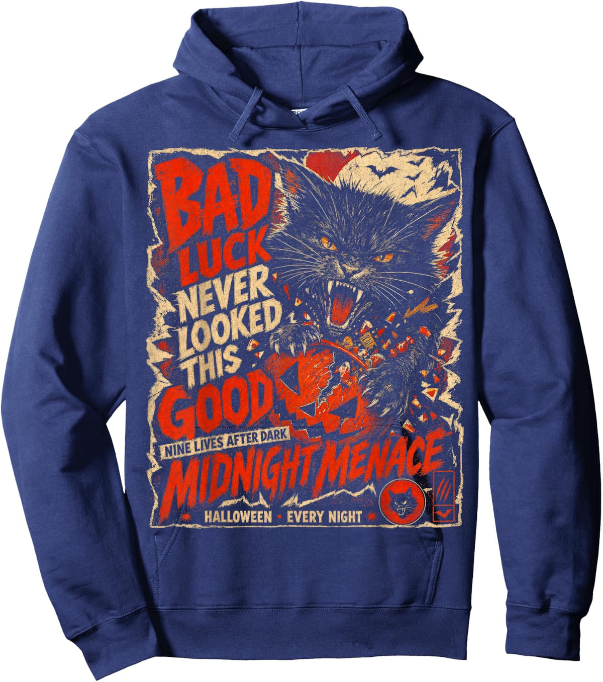 Halloween Black Cat Shirt Bad Luck Gothic Spooky Cat Horror Hoodie - Hoodie | Navy
