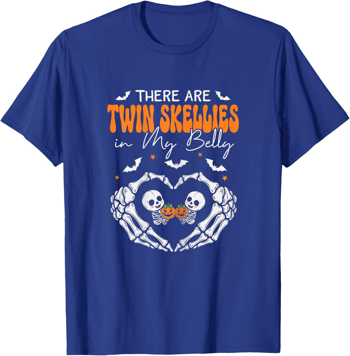 Twin Skellies in My Belly Skeleton Pregnancy Announcement T-Shirt - T-Shirt | Royal