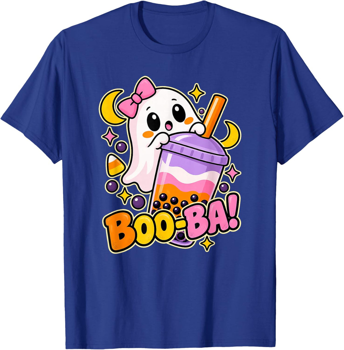 Boo-Ba Halloween Ghost with Boba Tea T-Shirt - T-Shirt | Royal